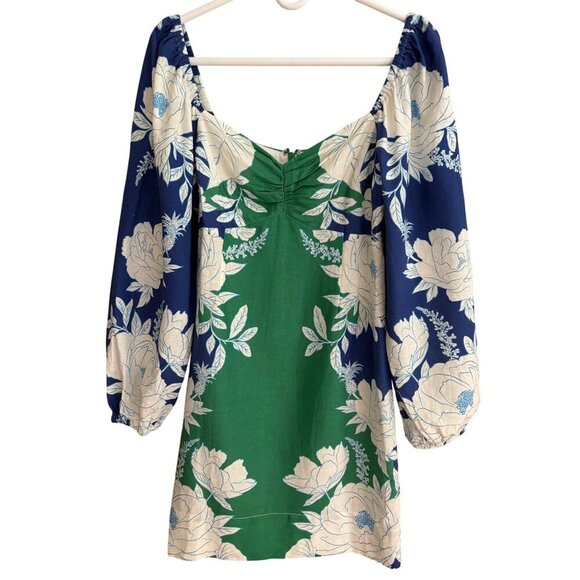 Farm Rio Soft Garden Linen-Blend Tropical Floral Mini Dress Size Small - Picture 2 of 14